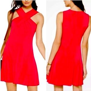 NWT Michael By Michael Kors Cherry Red Crossneck Halter Sleeveless Swing Dress